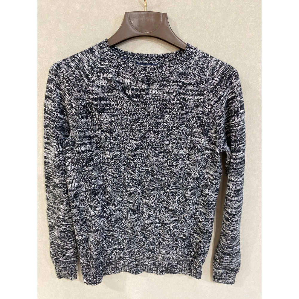 Lands End Drifter Kids Navy White Marled Cable Knit Sweater M 10-12